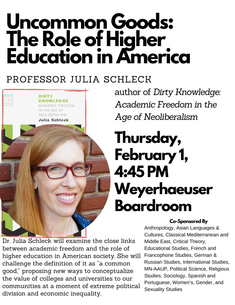 poster promoting the lecture by Dr. Julia Schleck